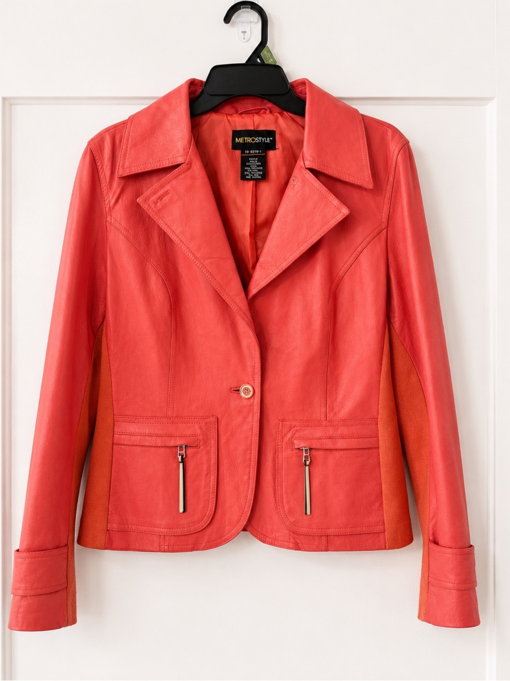 Metrostyle Coral Genuine Leather Jacket Women’s Size 14 Statement Moto Blazer‎